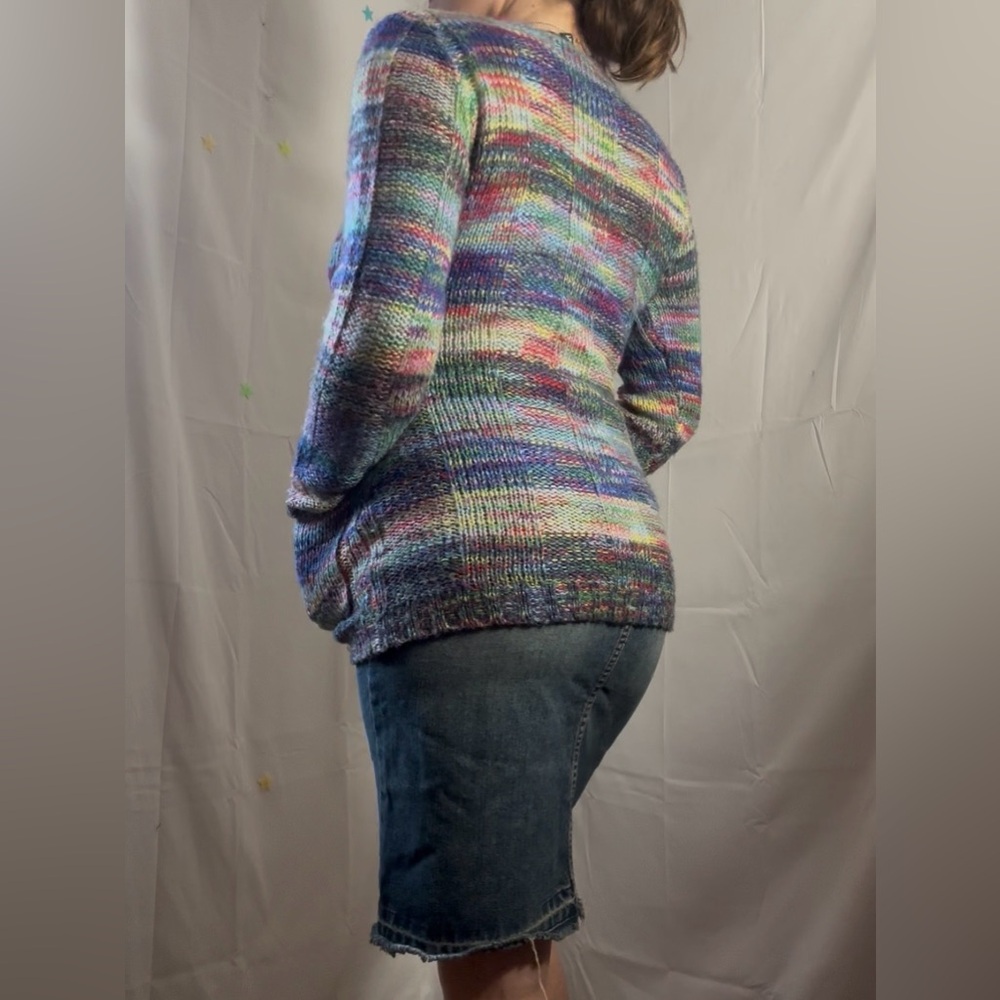 Y2K Rainbow Knit Long Sleeve girly Cozy Sweater Size L - Picture 3 of 16